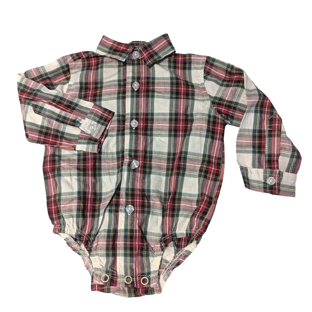 Draper James Baby Plaid Button Down Bodysuit Red Green White 6/9M‎ WMBE528P